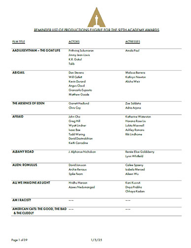 2024 (97th) Reminder List 2024 (97th) Reminder List